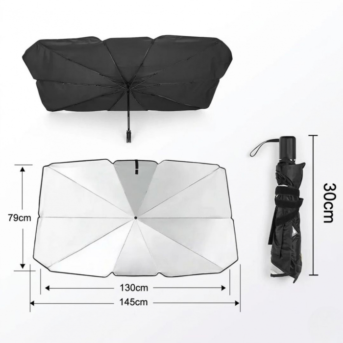 Сонцезахисна шторка-парасолька на лобове скло авто 133x75см